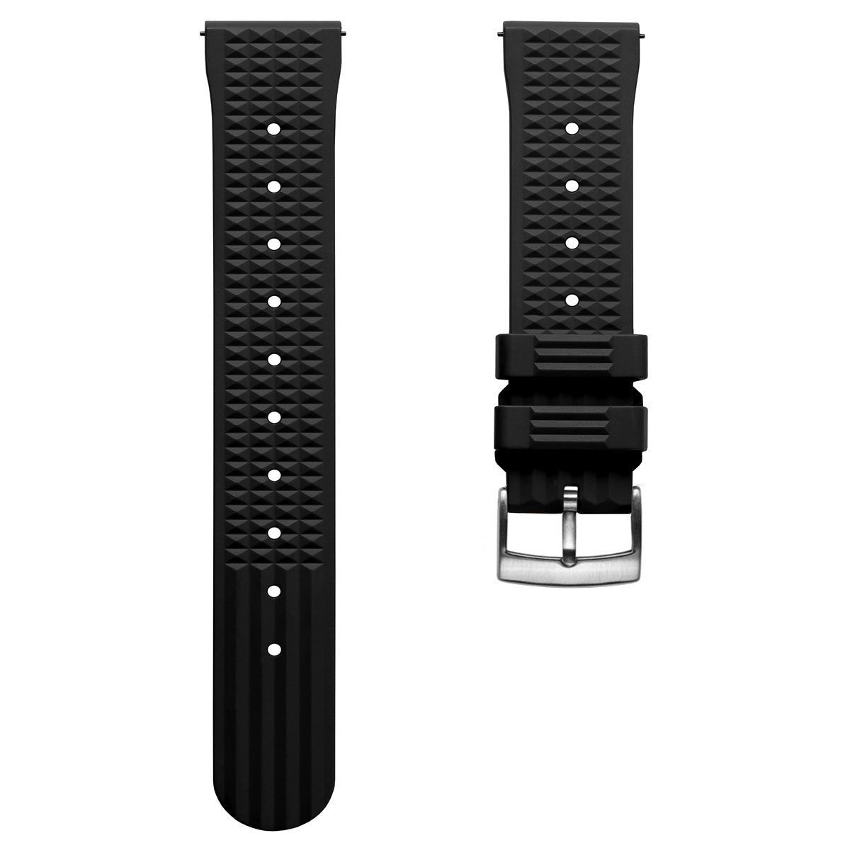 Waffle Pattern Rubber Dive Watch Strap - Black