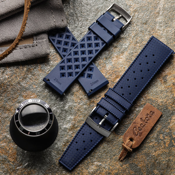 Classic Tropical Style FKM Rubber Watch Strap Deep Sea Blue