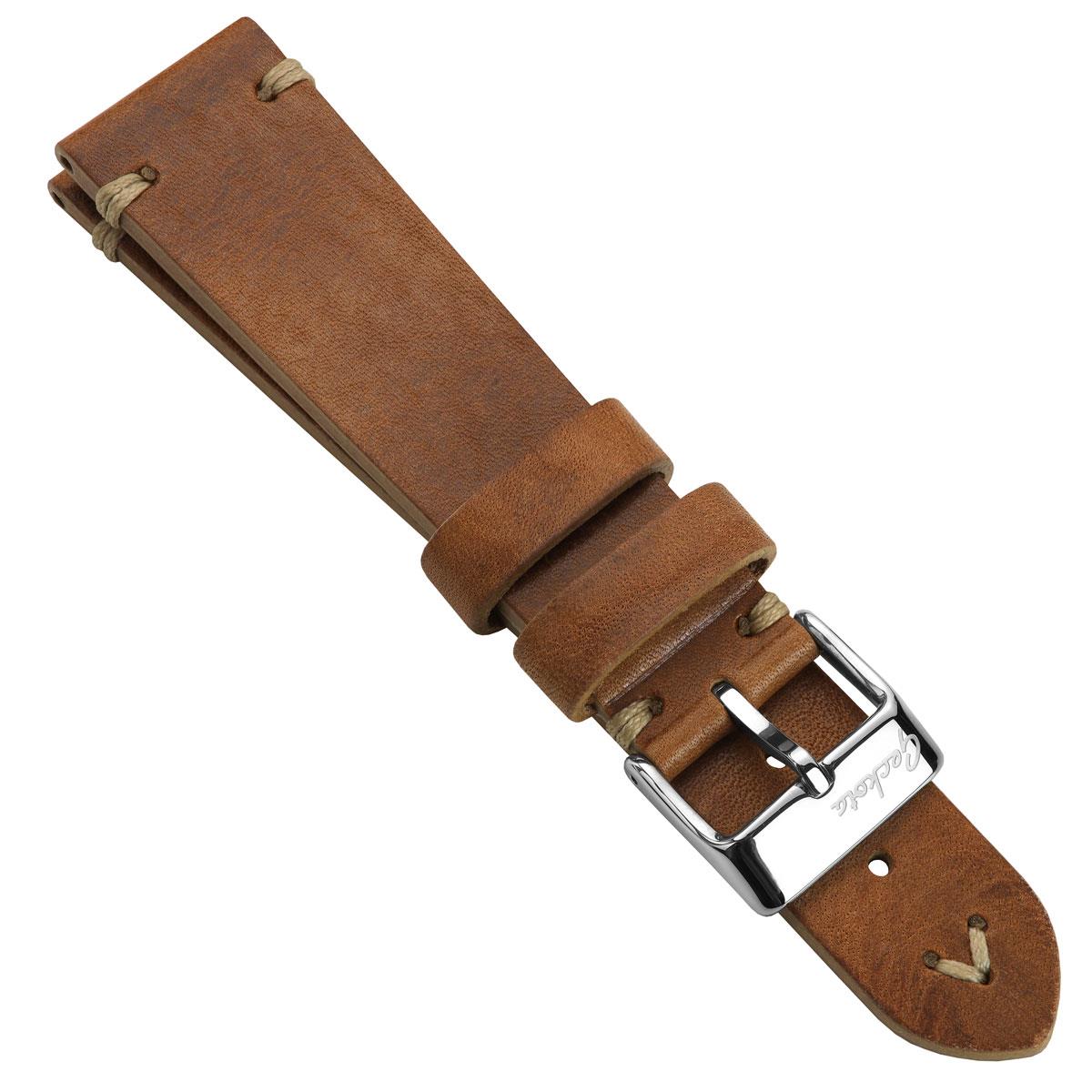Vintage Style Dark Brown Leather Strap for Watches (22mm), Two Stitch Watch Strap