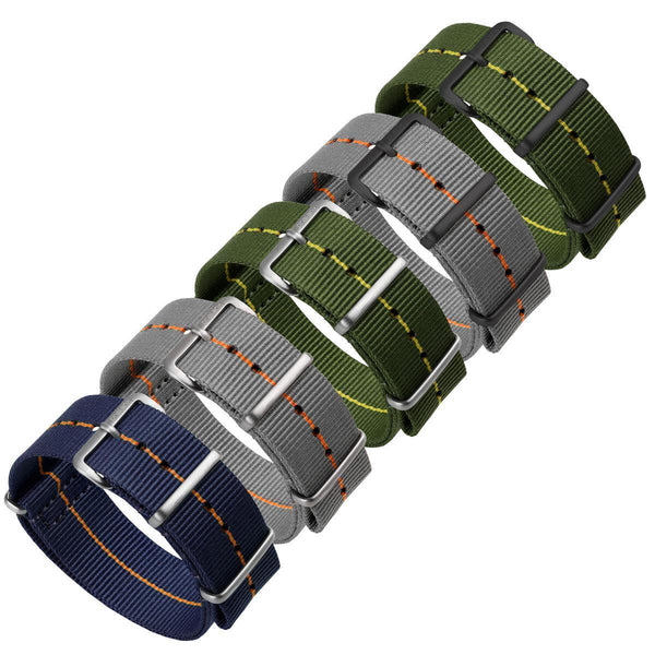 Grey Elastic Woven Nylon Strap with Orange Stripe, Brushed Finish Steel  Clasp #EWB-16-SS